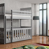 Solid Pine Bunk Bed with Toddler Cot Grey Matt