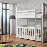 Solid Pine Bunk Bed with Toddler Cot White Matt Foam Mattresses
