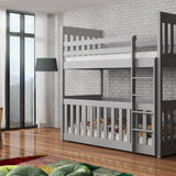 Solid Pine Bunk Bed with Toddler Cot Grey Matt Foam Mattresses