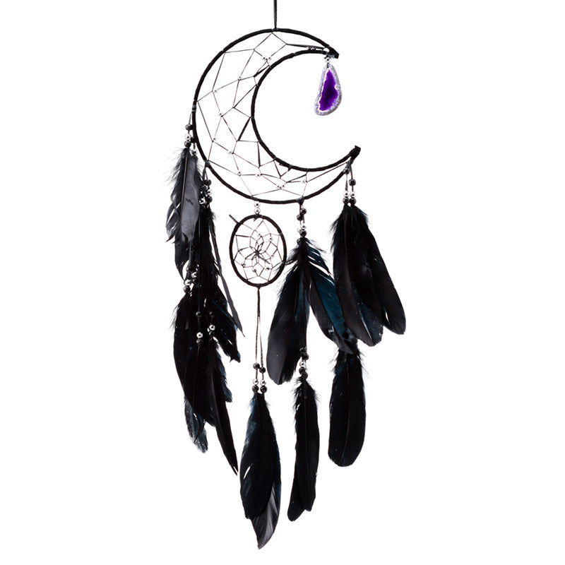 Dreamcatcher with Agate Charm - Black Sickle Crescent Moon
