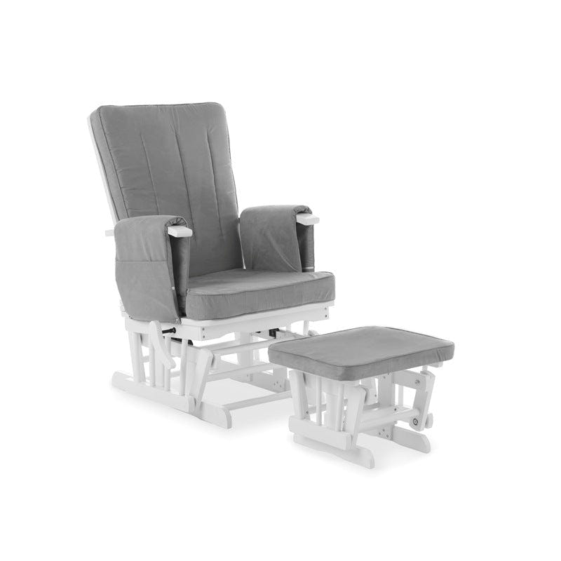 Deluxe Nursing Glider Chair & Footstool Set – Grey | 7-Position Recliner with Armrest Pockets