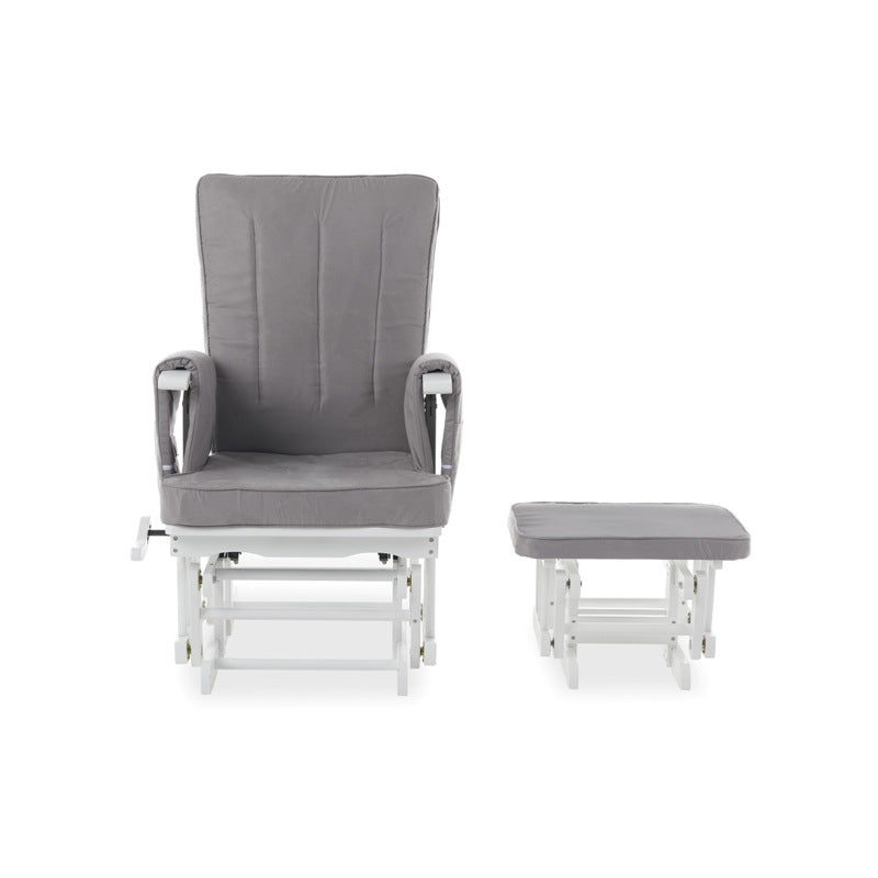 Deluxe Nursing Glider Chair & Footstool Set – Grey | 7-Position Recliner with Armrest Pockets