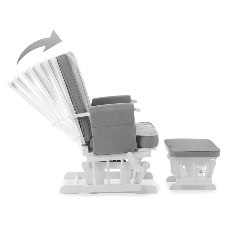 Deluxe Nursing Glider Chair & Footstool Set – Grey | 7-Position Recliner with Armrest Pockets