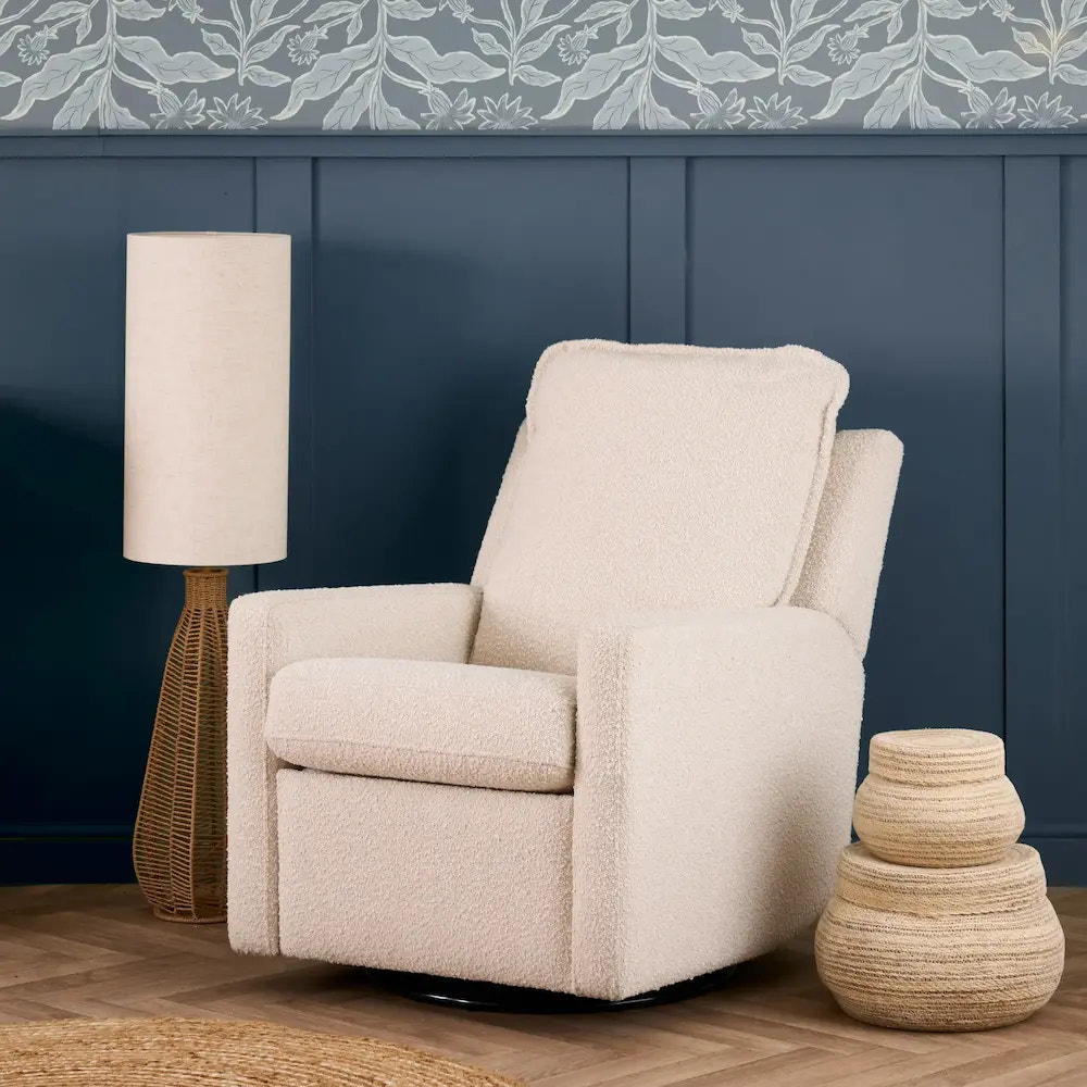 Nursery Glider Recliner Chair Bouclé – 360° Swivel | Reclining Nursing Chair for Breastfeeding