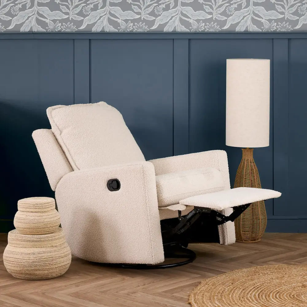 Nursery Glider Recliner Chair Bouclé – 360° Swivel | Reclining Nursing Chair for Breastfeeding