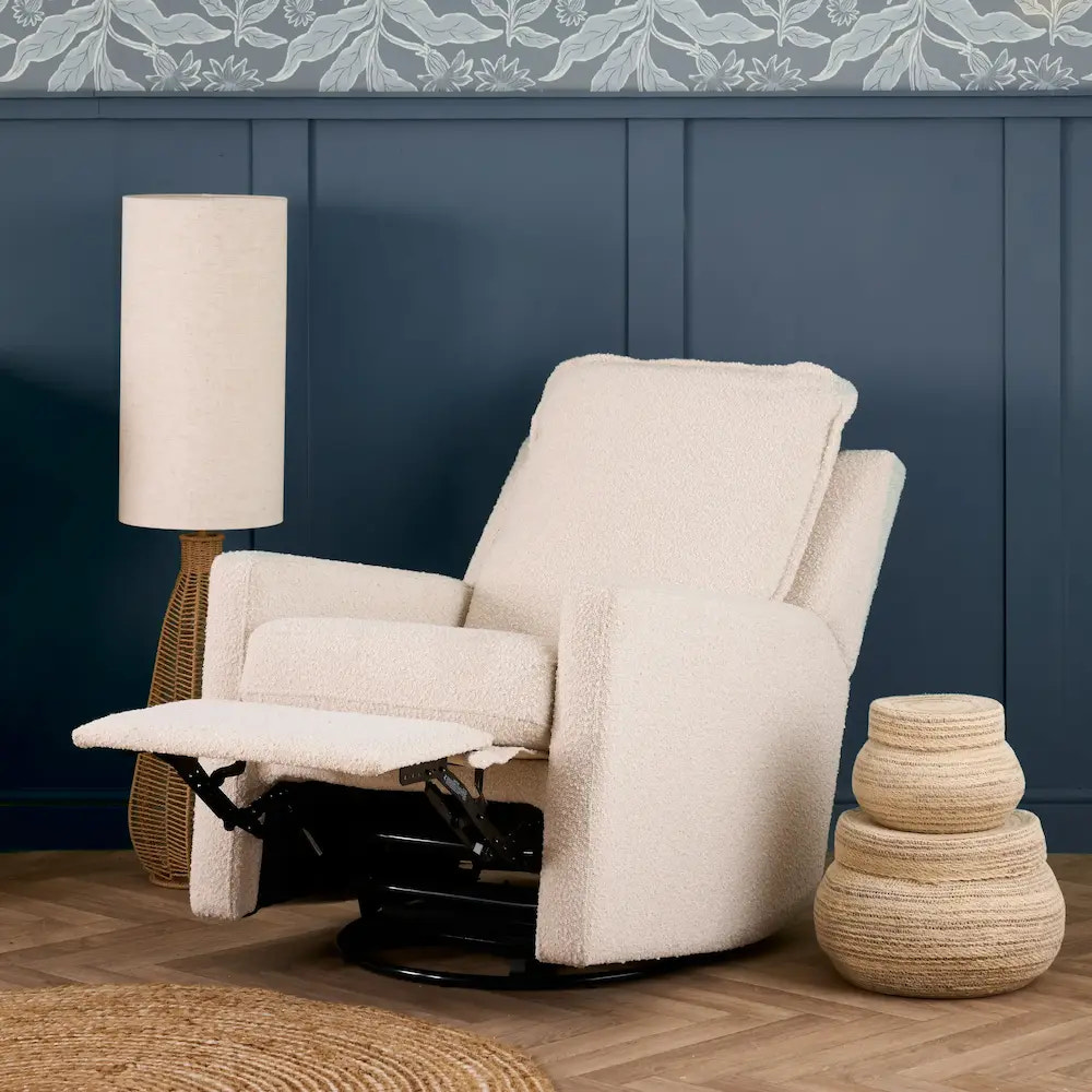 Nursery Glider Recliner Chair Bouclé – 360° Swivel | Reclining Nursing Chair for Breastfeeding