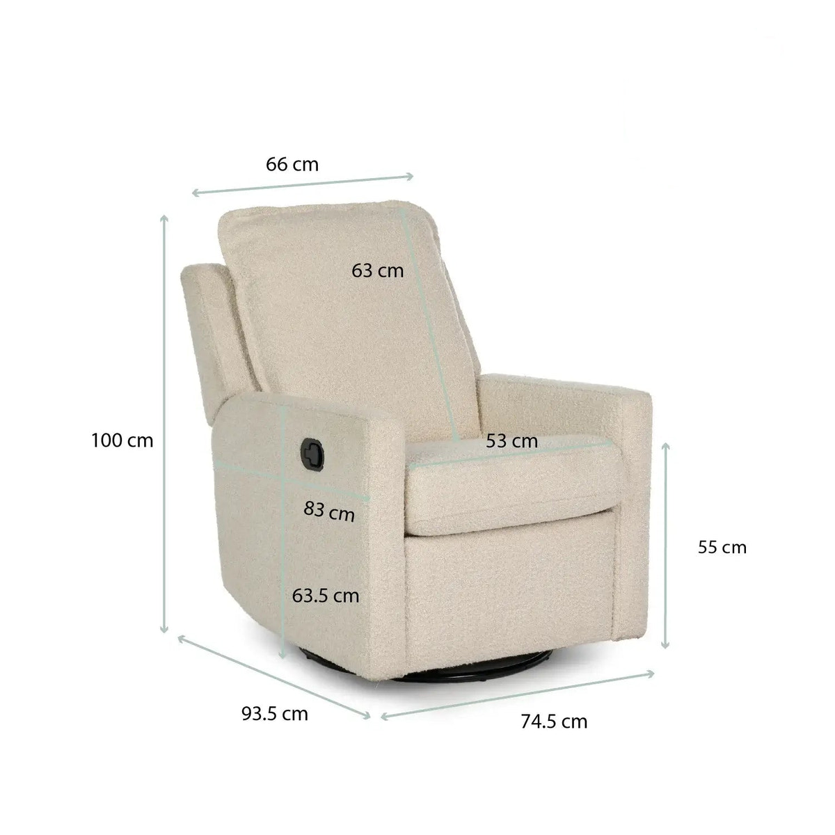 Nursery Glider Recliner Chair Bouclé – 360° Swivel | Reclining Nursing Chair for Breastfeeding