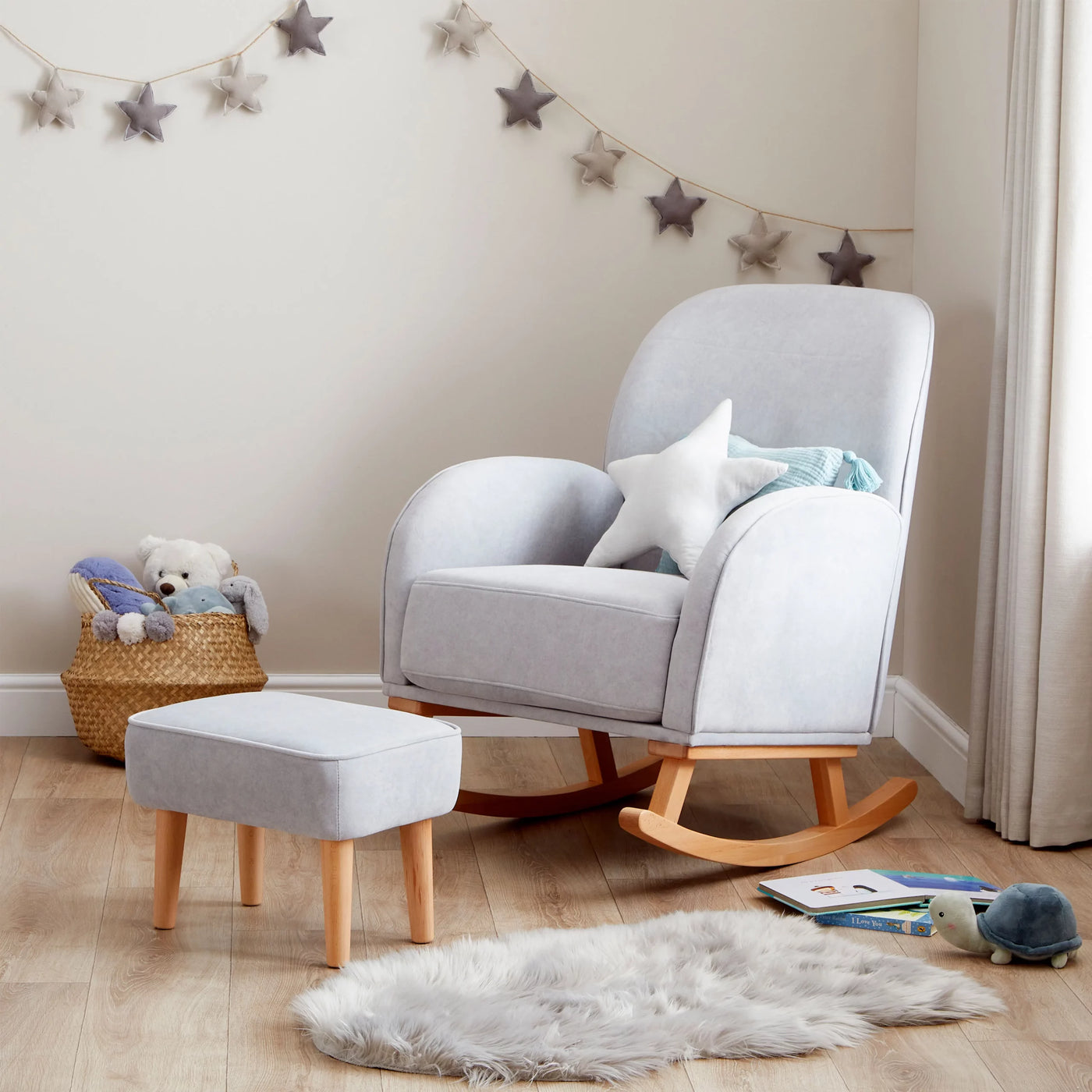 Freya Nursing Chair & Footstool | Ergonomic Curved Back Nursery Chair with Foam Cushions Grey