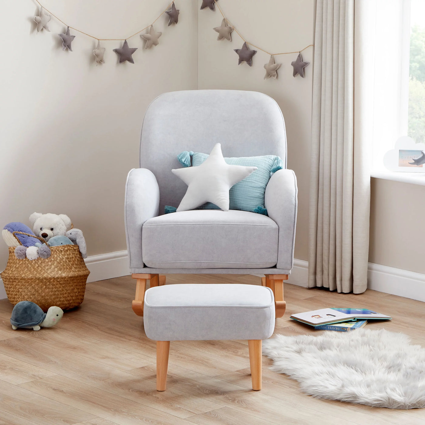 Freya Nursing Chair & Footstool | Ergonomic Curved Back Nursery Chair with Foam Cushions