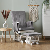 Deluxe Nursing Glider Chair & Footstool Set – Grey | 7-Position Recliner with Armrest Pockets