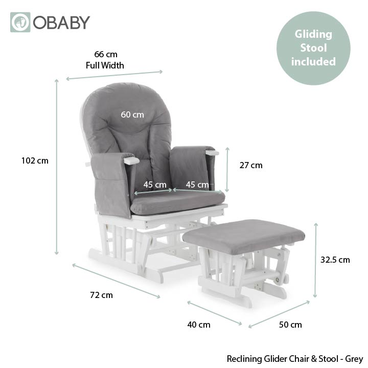 Nursing Glider Chair & Footstool Set – Grey | 7-Position Reclining Glider Chair for Nursery