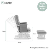 Nursing Glider Chair & Footstool Set – Grey | 7-Position Reclining Glider Chair for Nursery