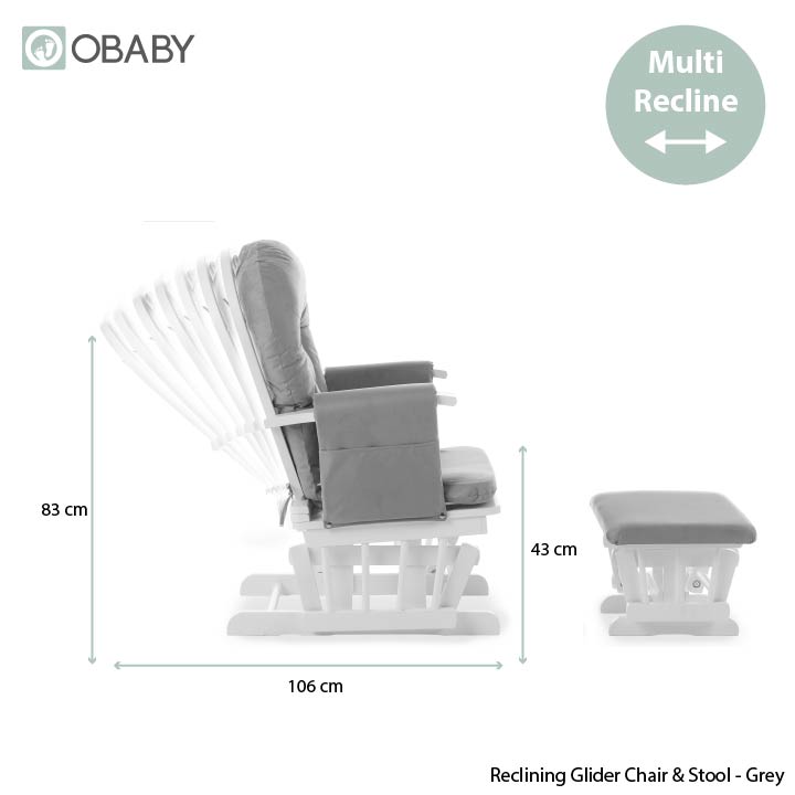 Nursing Glider Chair & Footstool Set – Grey | 7-Position Reclining Glider Chair for Nursery