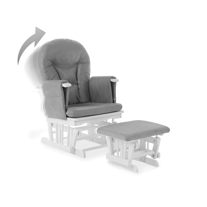 Nursing Glider Chair & Footstool Set – Grey | 7-Position Reclining Glider Chair for Nursery