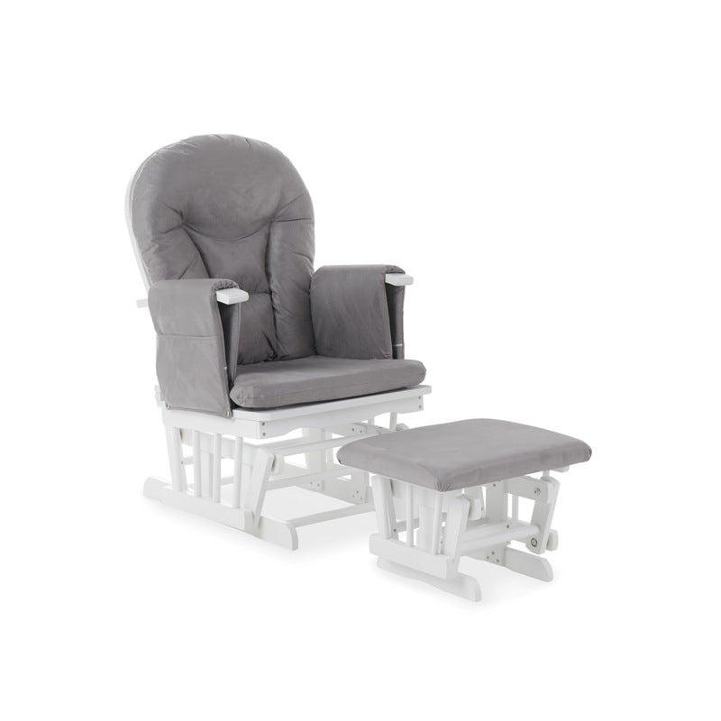 Nursing Glider Chair & Footstool Set – Grey | 7-Position Reclining Glider Chair for Nursery
