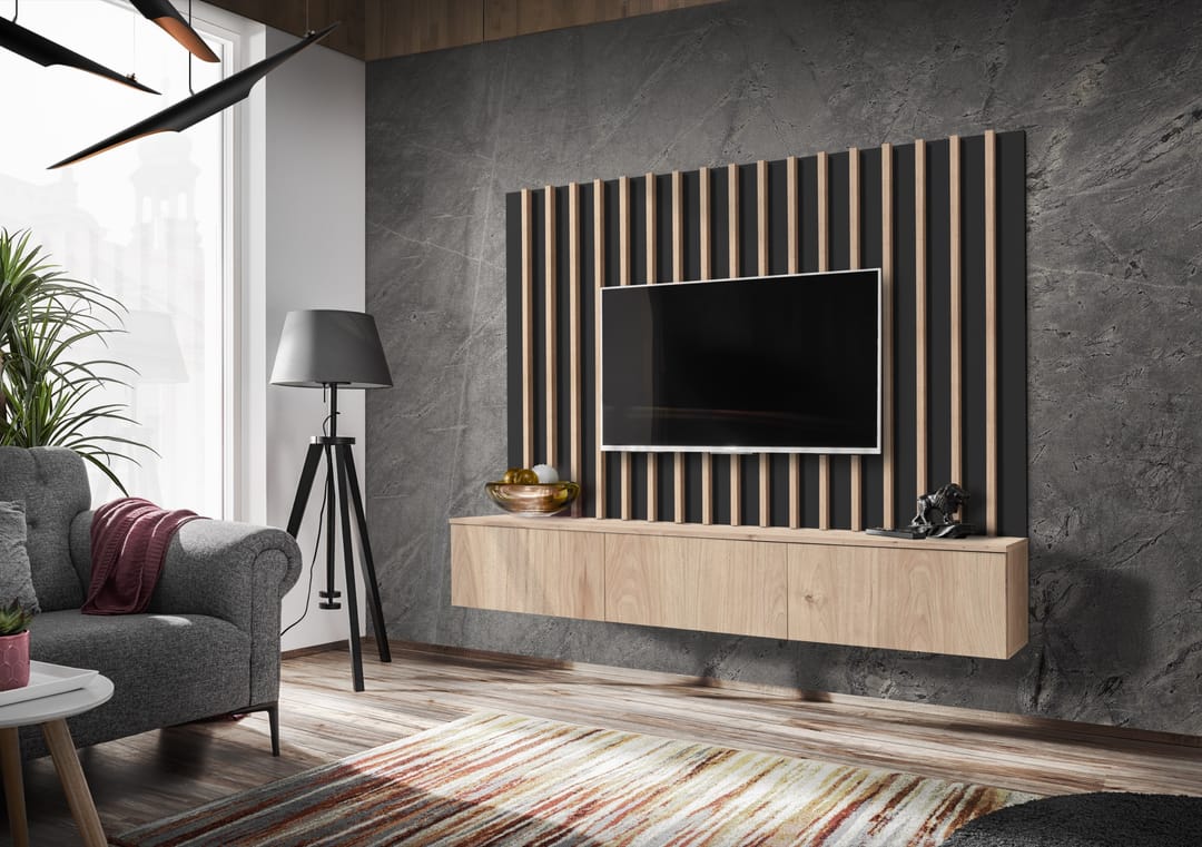 Verti II Entertainment Unit For TVs Up To 75’’ - Oak Hickory / 180cm - Wall