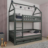 Single (3ft) Solid Pine Bunk Bed with Trundle & Storage Graphite