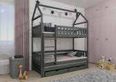 Solid Pine Bunk Bed with Trundle & Storage – Single 3ft 90x190cm | Triple Sleeper Kids Bed Graphite