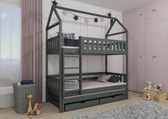 Single (3ft) Solid Pine Bunk Bed with Trundle & Storage Graphite