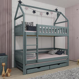 Single (3ft) Solid Pine Bunk Bed with Trundle & Storage Grey