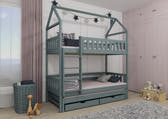 Solid Pine Bunk Bed with Trundle & Storage – Single 3ft 90x190cm | Triple Sleeper Kids Bed Grey