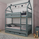 Single (3ft) Solid Pine Bunk Bed with Trundle & Storage Grey Foam Mattresses