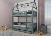 Single (3ft) Solid Pine Bunk Bed with Trundle & Storage Grey Foam Mattresses