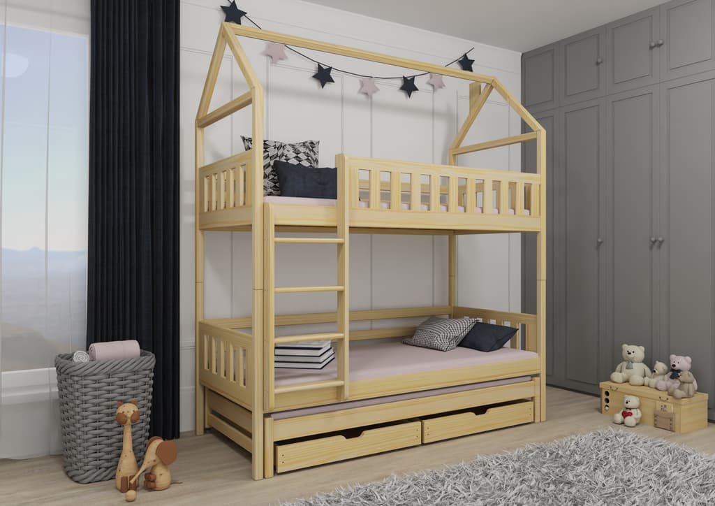 Single (3ft) Solid Pine Bunk Bed with Trundle & Storage Pine