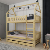 Single (3ft) Solid Pine Bunk Bed with Trundle & Storage Pine Foam Mattresses