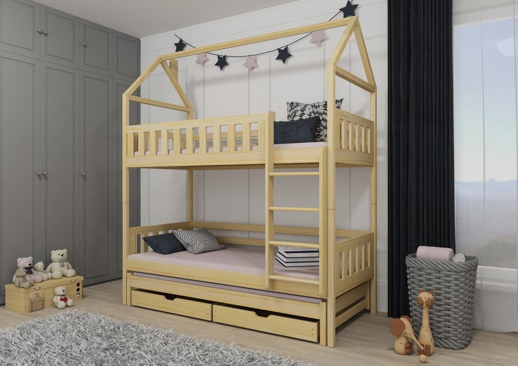 Single (3ft) Solid Pine Bunk Bed with Trundle & Storage Pine Foam Mattresses