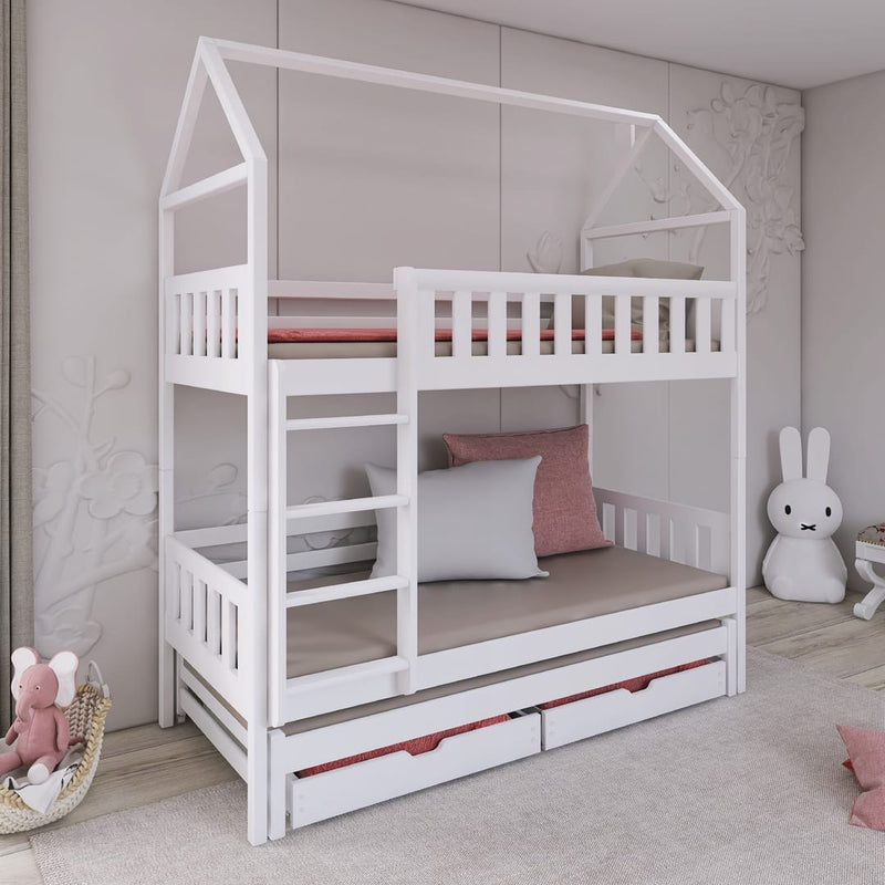 Iga Single (3ft) Solid Pine Bunk Bed with Trundle & Storage