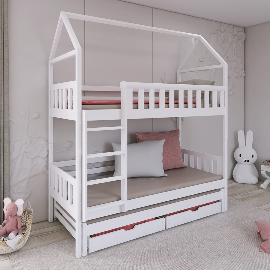 Single (3ft) Solid Pine Bunk Bed with Trundle & Storage