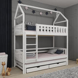 Single (3ft) Solid Pine Bunk Bed with Trundle & Storage White