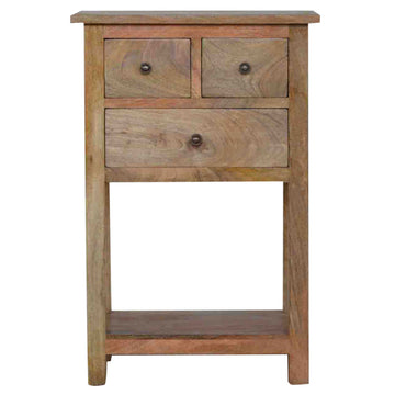Country Style Telephone Table Accent Piece | Oak-Ish Solid Mango Wood