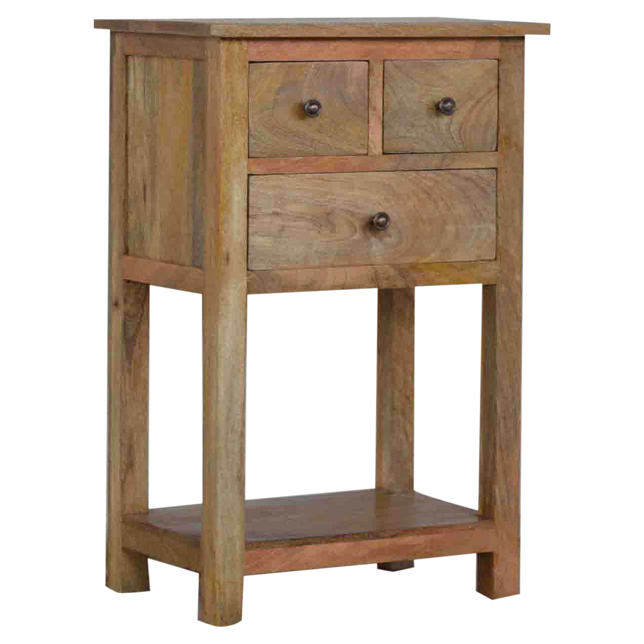Country Style Telephone Table Accent Piece | Oak-Ish Solid Mango Wood