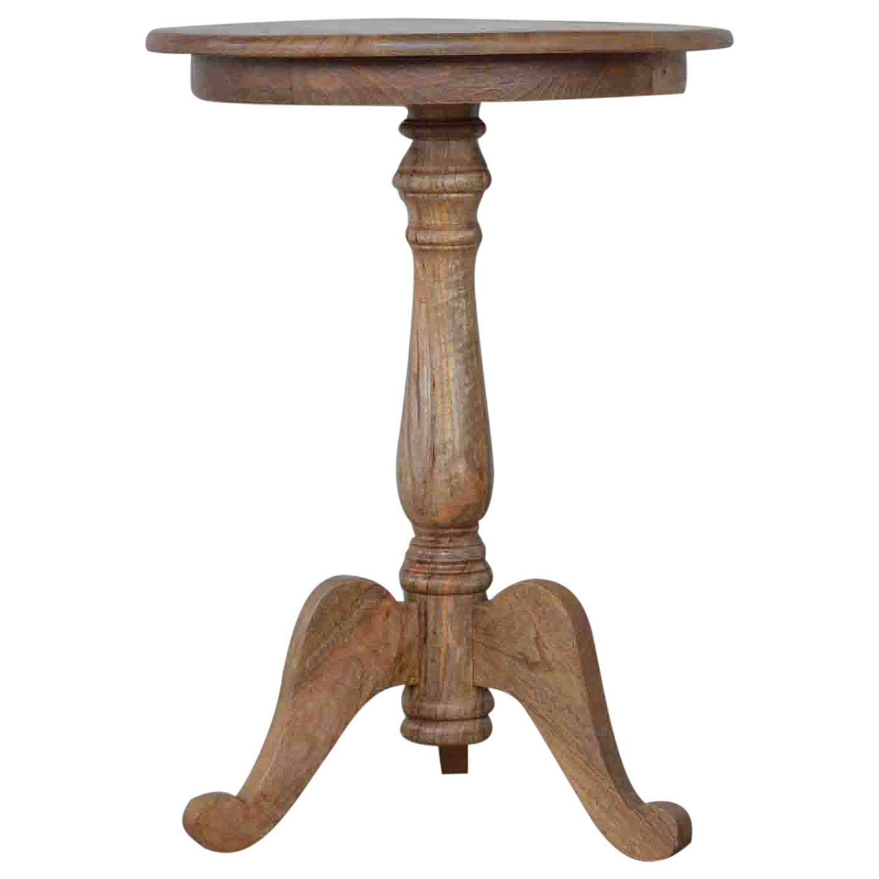 Solid Wood Round Tea Table Accent Piece | Oak-Ish Solid Mango Wood