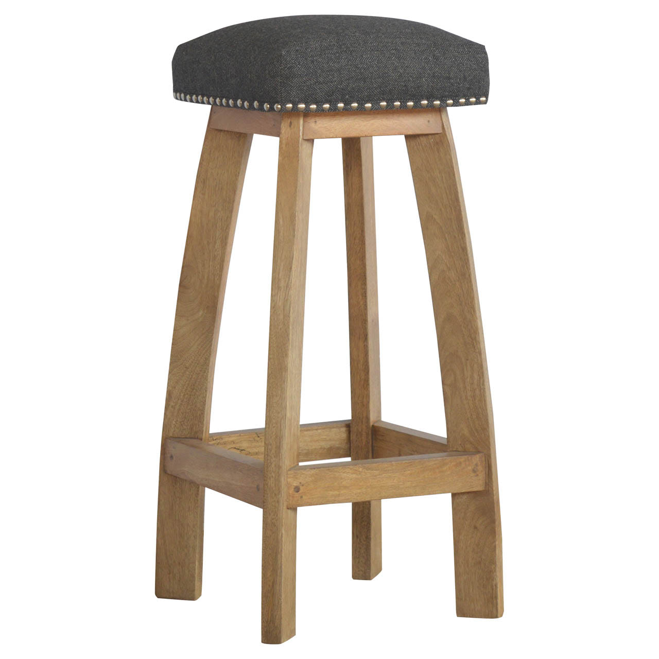Black Tweed Studded Bar Footstool