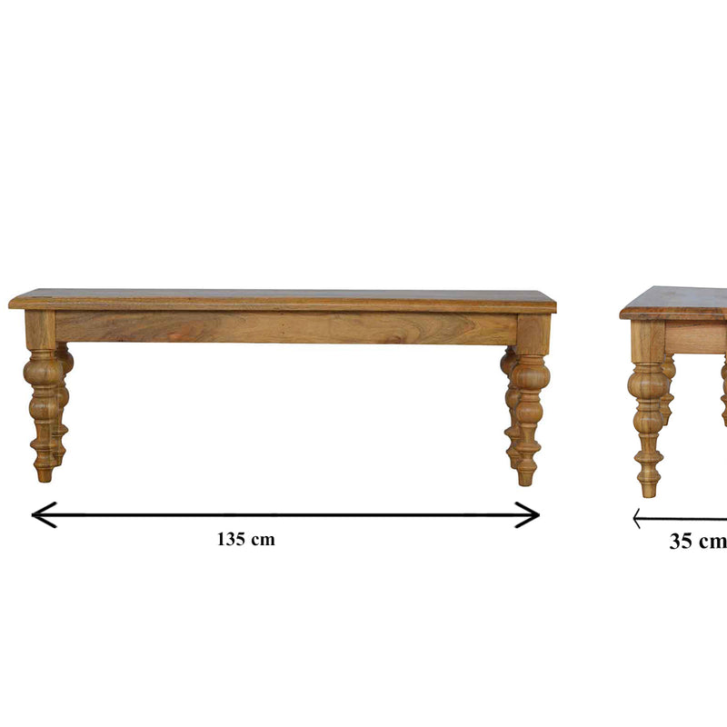 Solid Wood Bench with Turned Feet