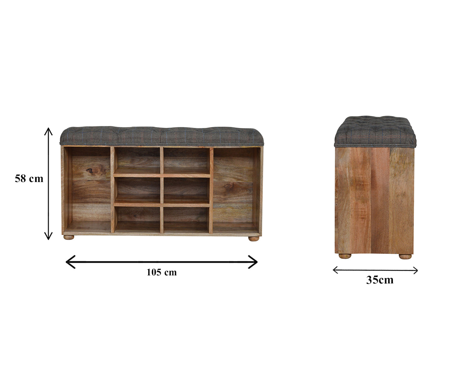 Multi Tweed Open Shoe Storage Bench | Hidden Storage