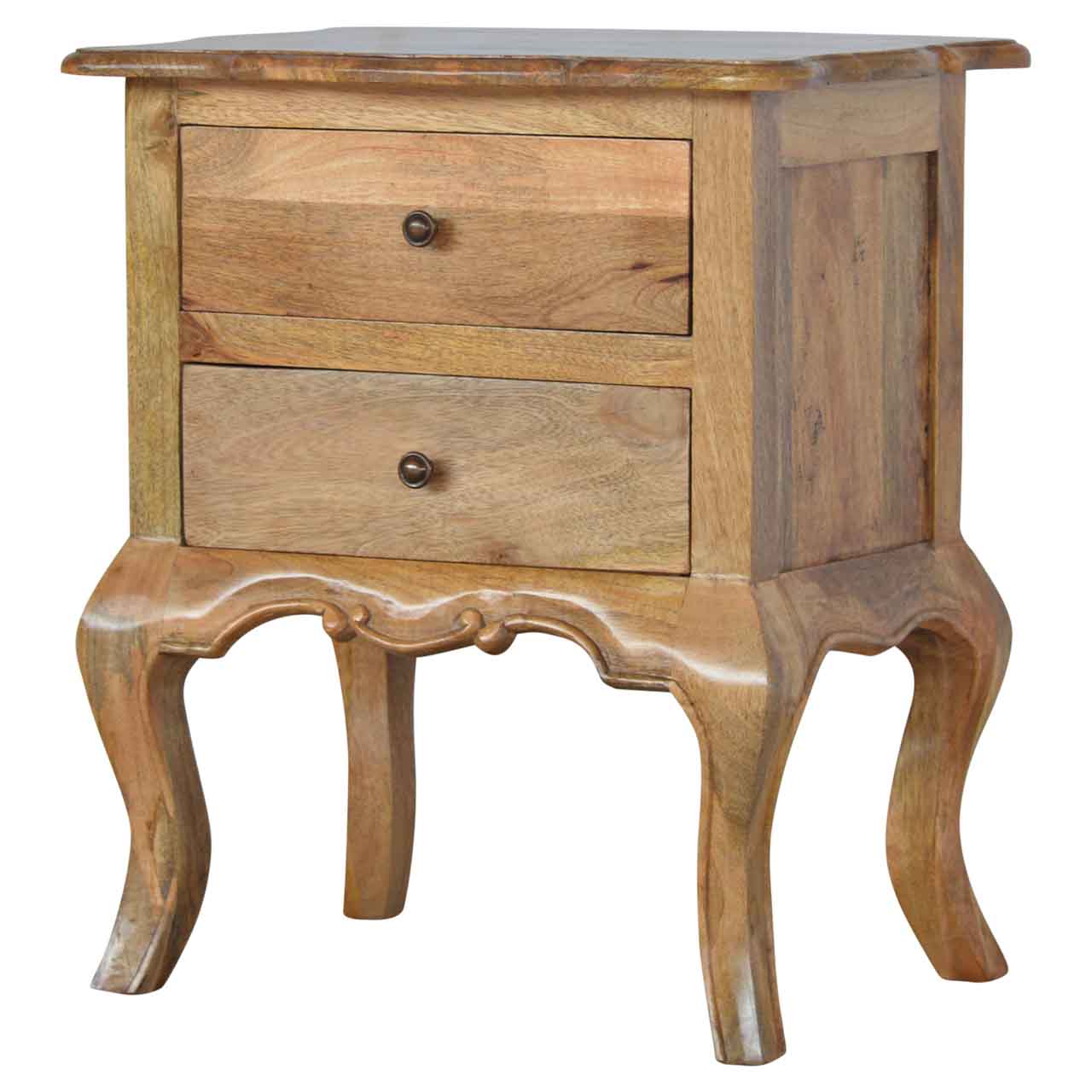Bedside with Cabriole Legs Bedside Table | Oak Mango Wood Hand-Carved