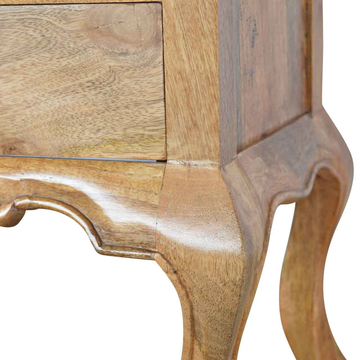 Bedside with Cabriole Legs Bedside Table | Oak Mango Wood Hand-Carved