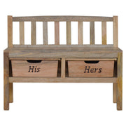 His & Hers Carved Storage Bench | Hand-Carved