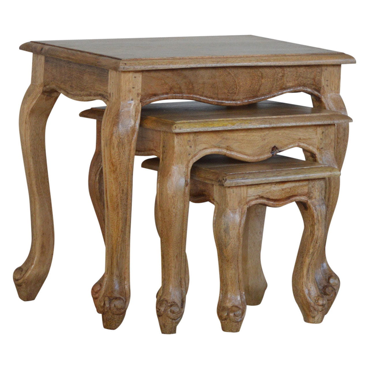 French Style Nesting Stools Footstool | Oak-Ish Mango Wood