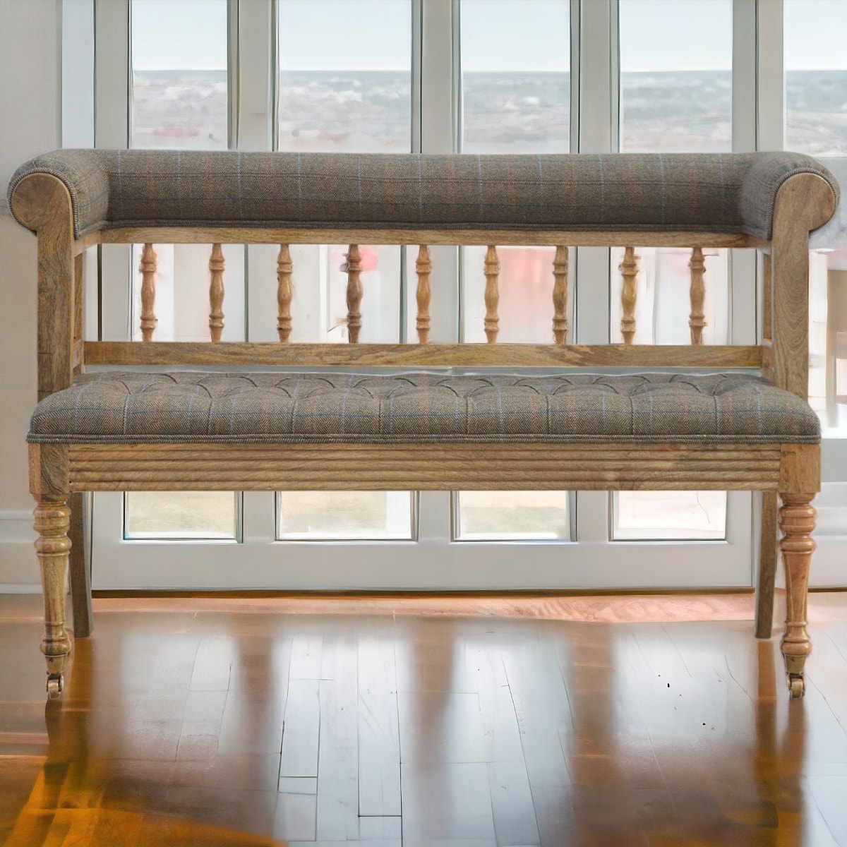 Multi Tweed Deep Button Bench | Oak-Ish