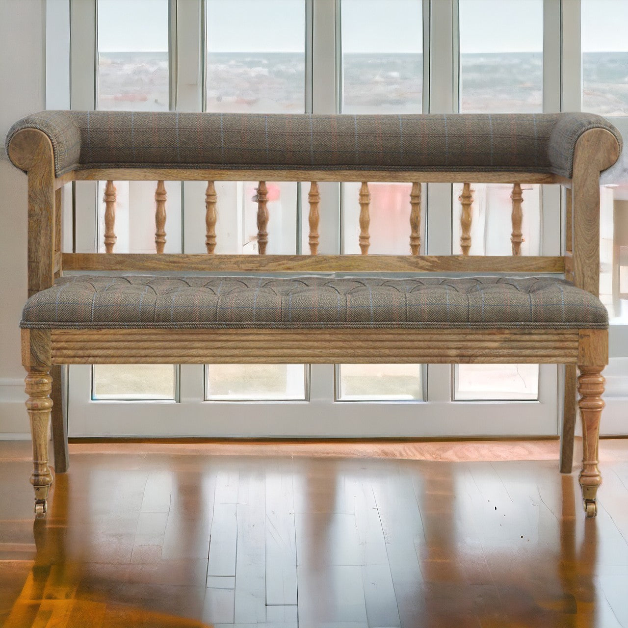 Multi Tweed Deep Button Bench | Oak-Ish