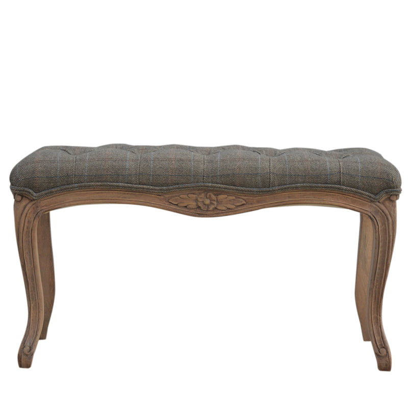 Multi Tweed Carved Bedroom Bench | Hand-Carved