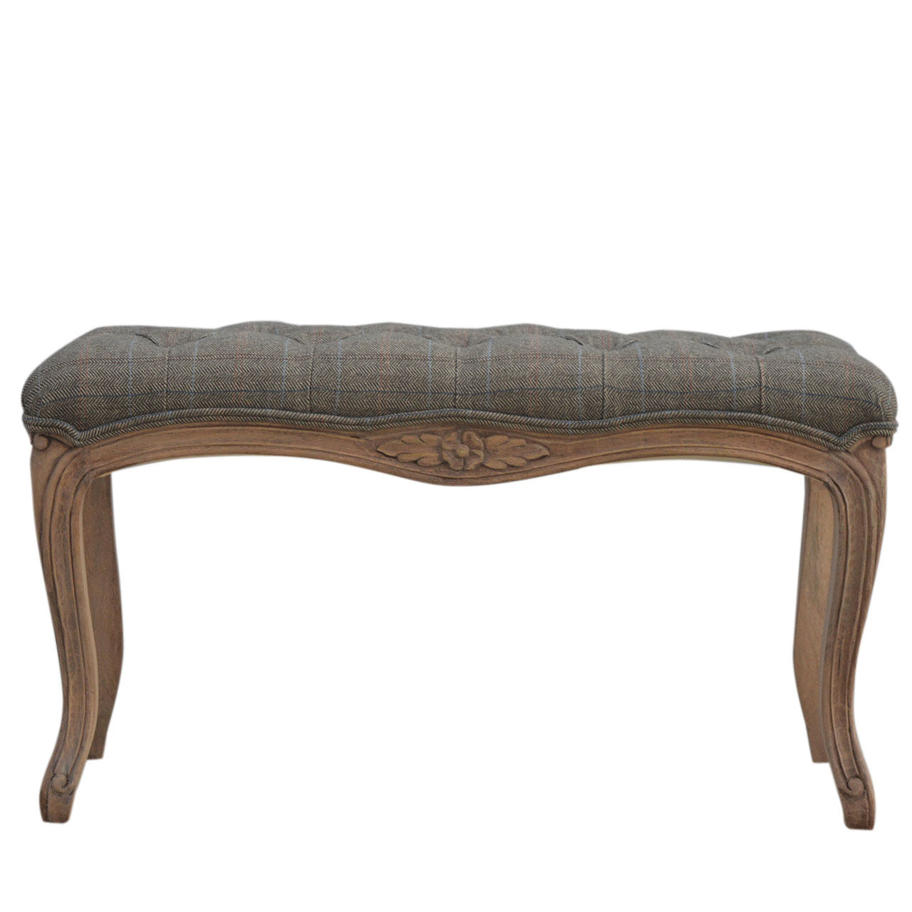 Multi Tweed Carved Bedroom Bench | Hand-Carved