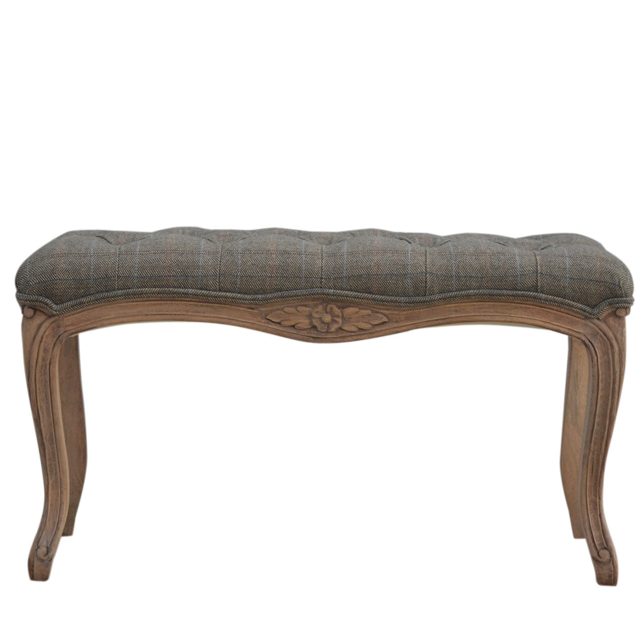 Multi Tweed Carved Bedroom Bench | Hand-Carved