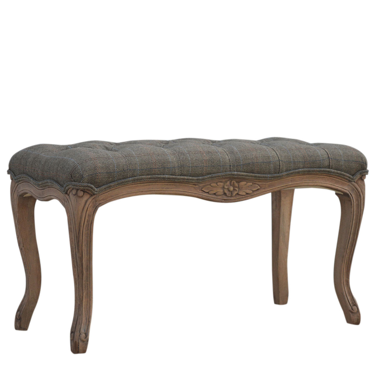 Multi Tweed Carved Bedroom Bench | Hand-Carved
