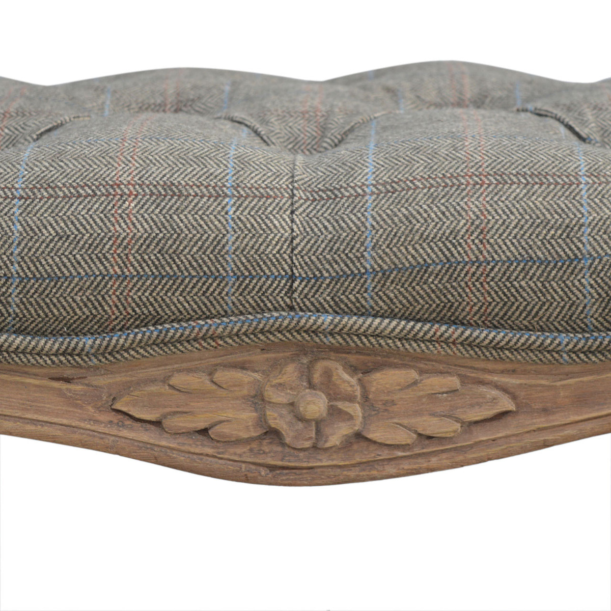 Multi Tweed Carved Bedroom Bench | Hand-Carved